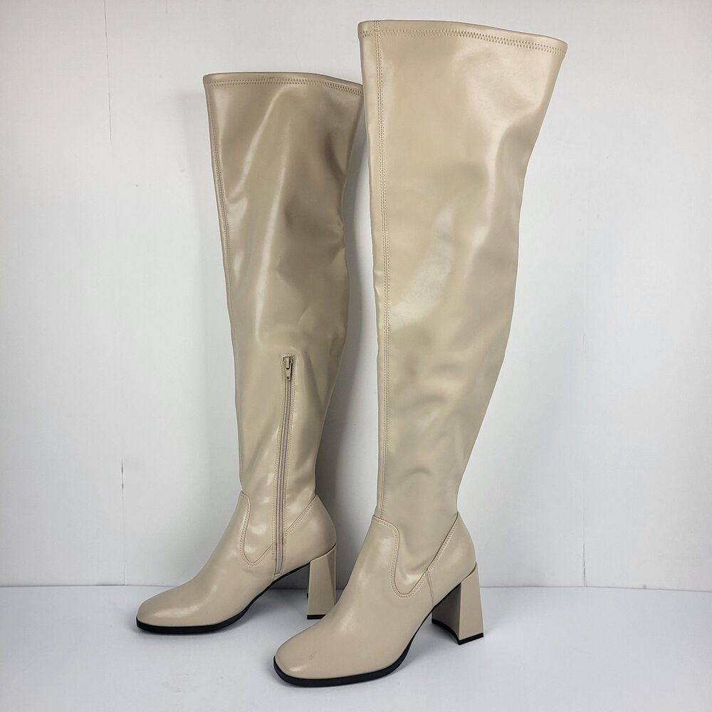 Open Edit Women's Briar Over the Knee Boots In Cream Vanilla Shoe Size 7.5 M